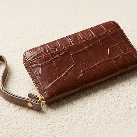 Fossil Handbags - Fossil Croco-Embossed Leather Zip-Around Wristlet Wallet Travel Organizer